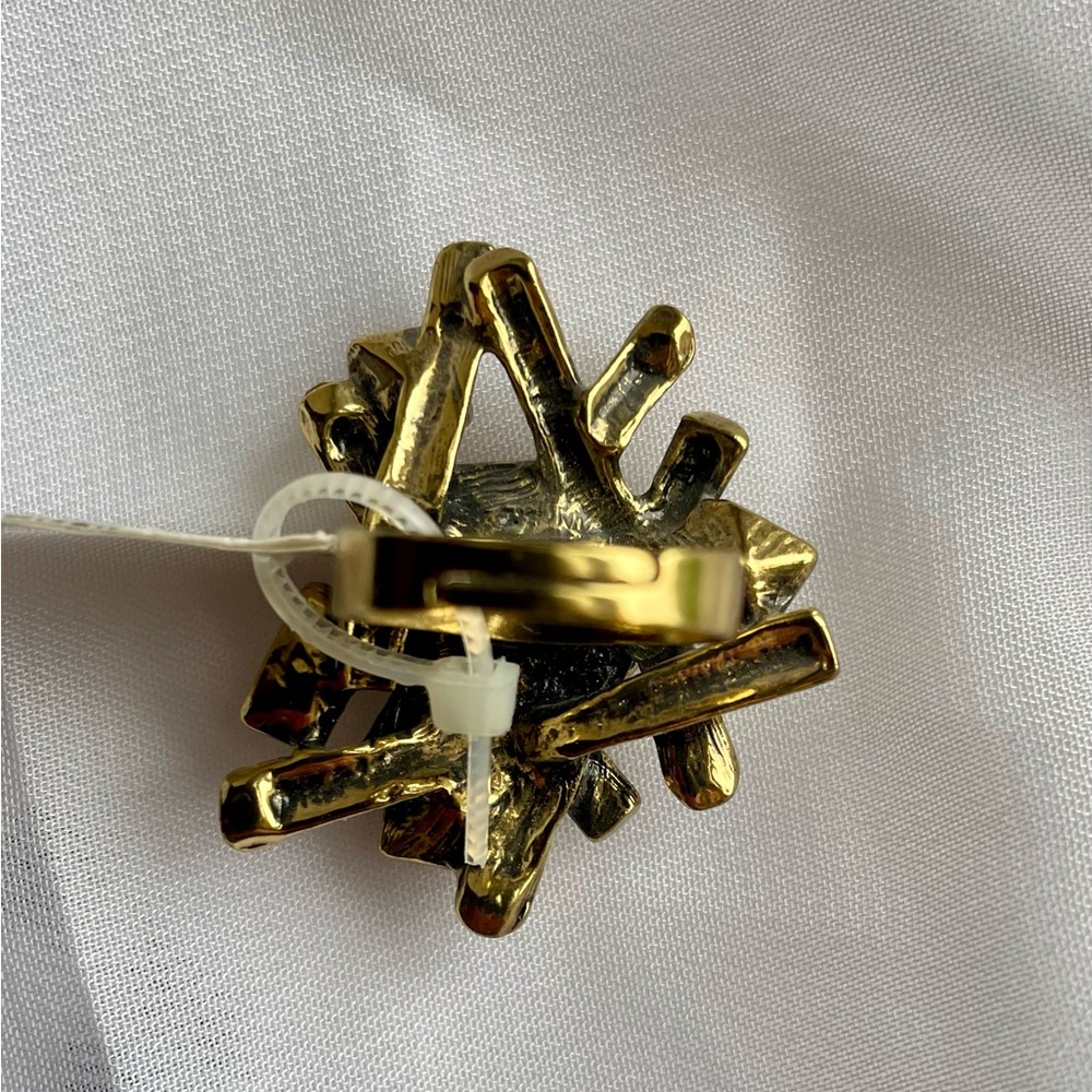 Geometric Gold tone Clear Rhinestone Statement Ring - Picture 5 of 5